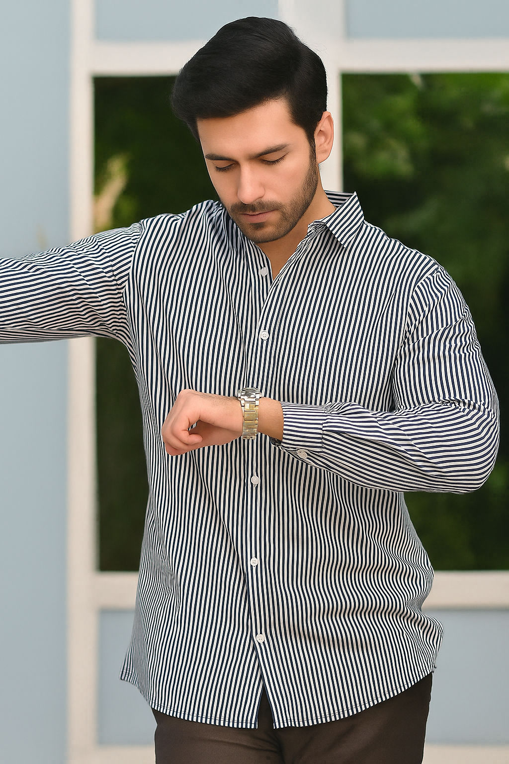 Blue & White Lining Men's Casual Shirt