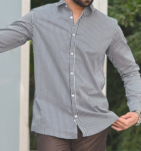 Blue & White Lining Men's Casual Shirt