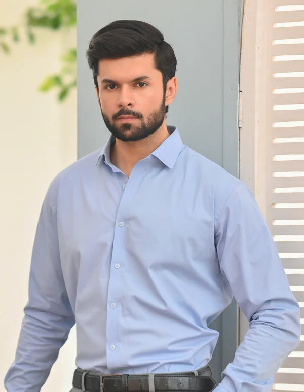 Quilt Blue Plain Men's Dress Shirt