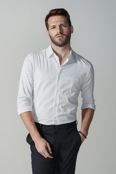 Black & White Striped Mens Dress Shirt