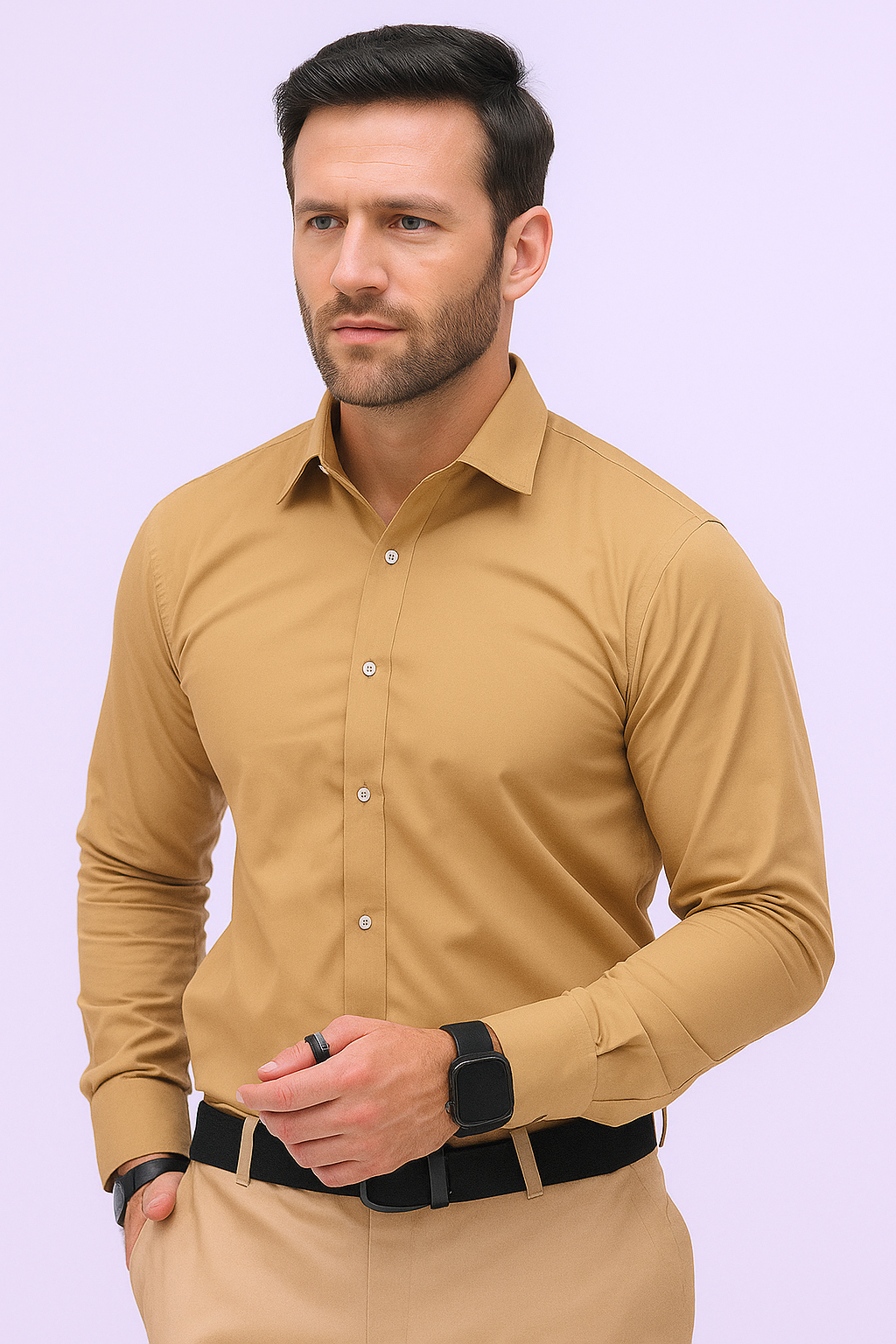 Camel Brown Plain Formal Shirt