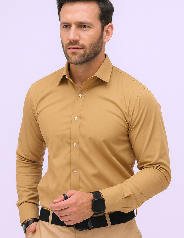 Camel Brown Plain Formal Shirt