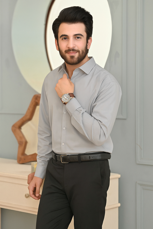 Cloudy Grey Plain Formal Shirt