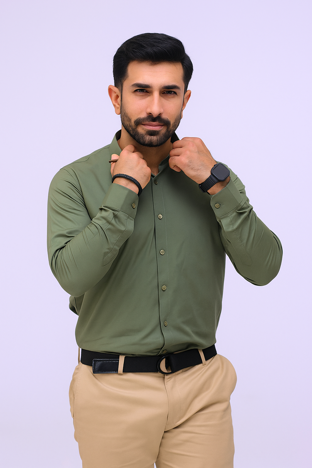 Green Plain Dress Shirt
