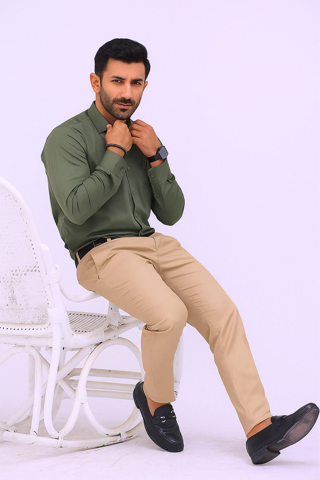 Green Plain Dress Shirt