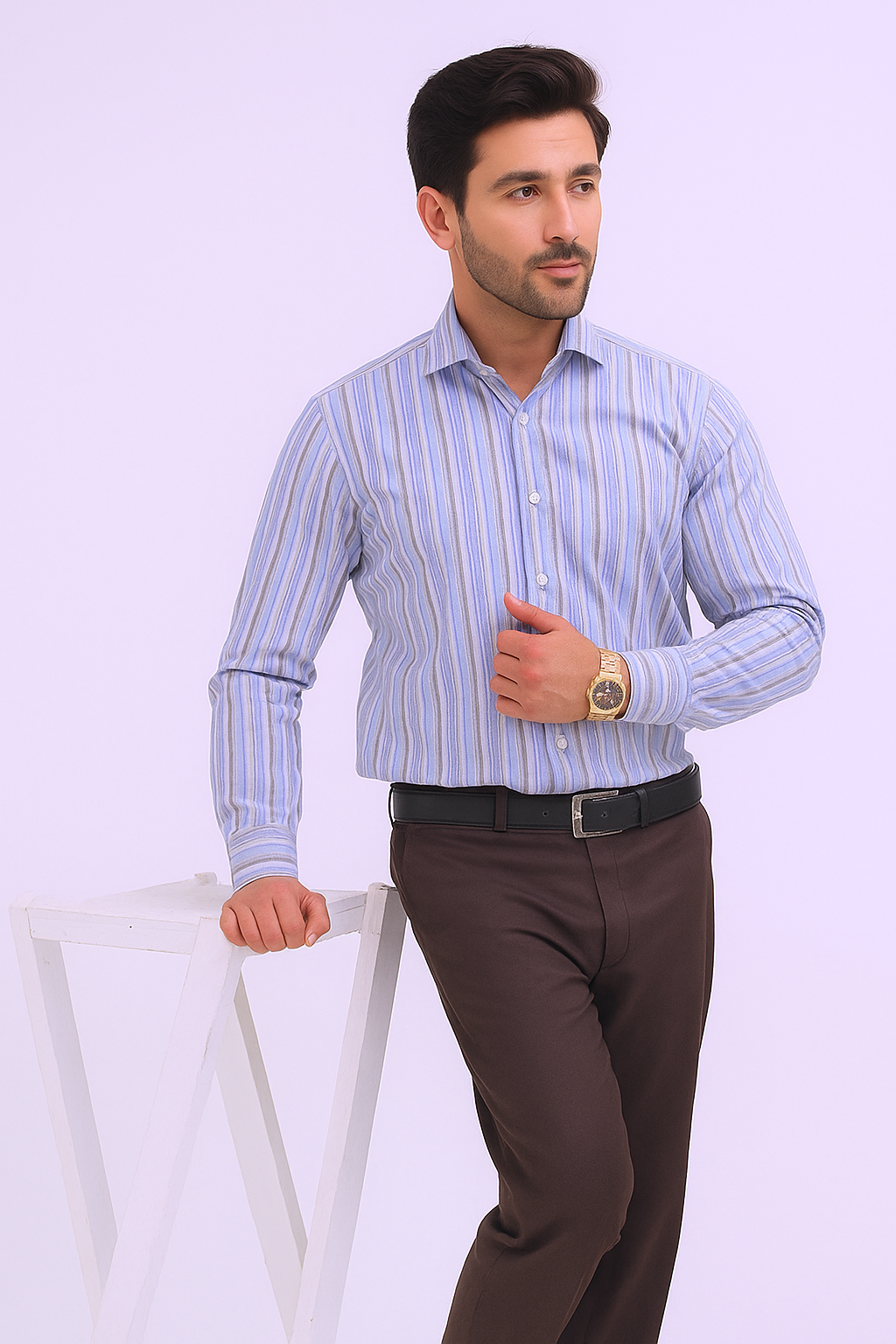 Blue Brown Slim Lining Dress Shirt
