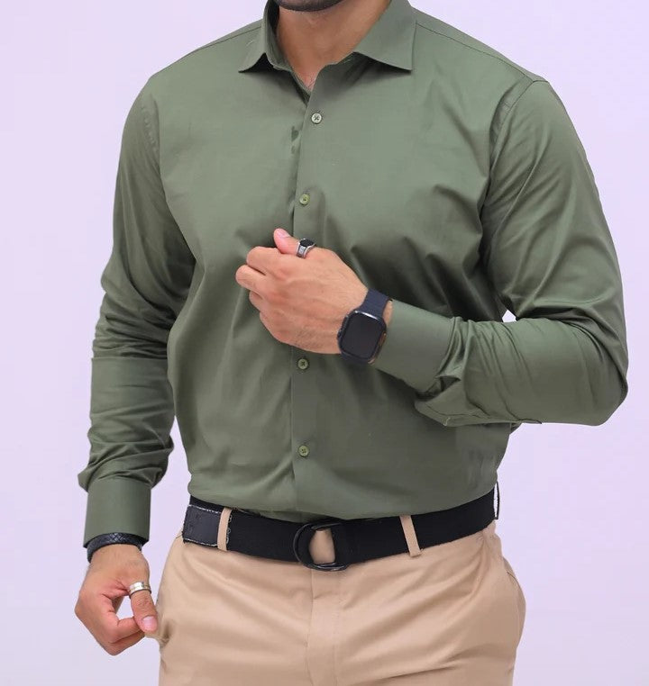 Green Plain Dress Shirt
