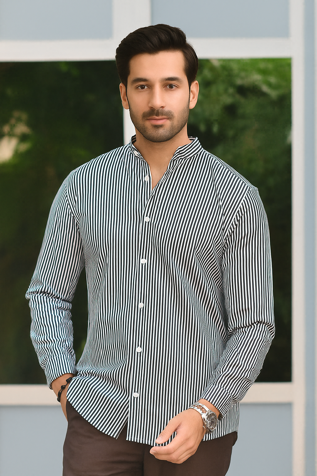 Blue & White Lining Men's Casual Shirt