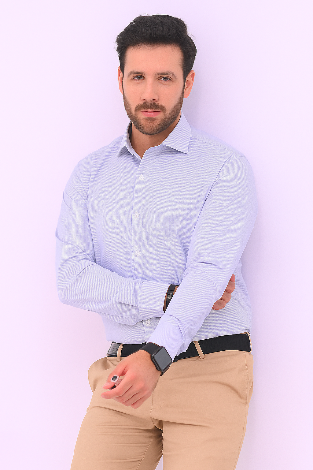 Blue Slim Striped Dress Shirt