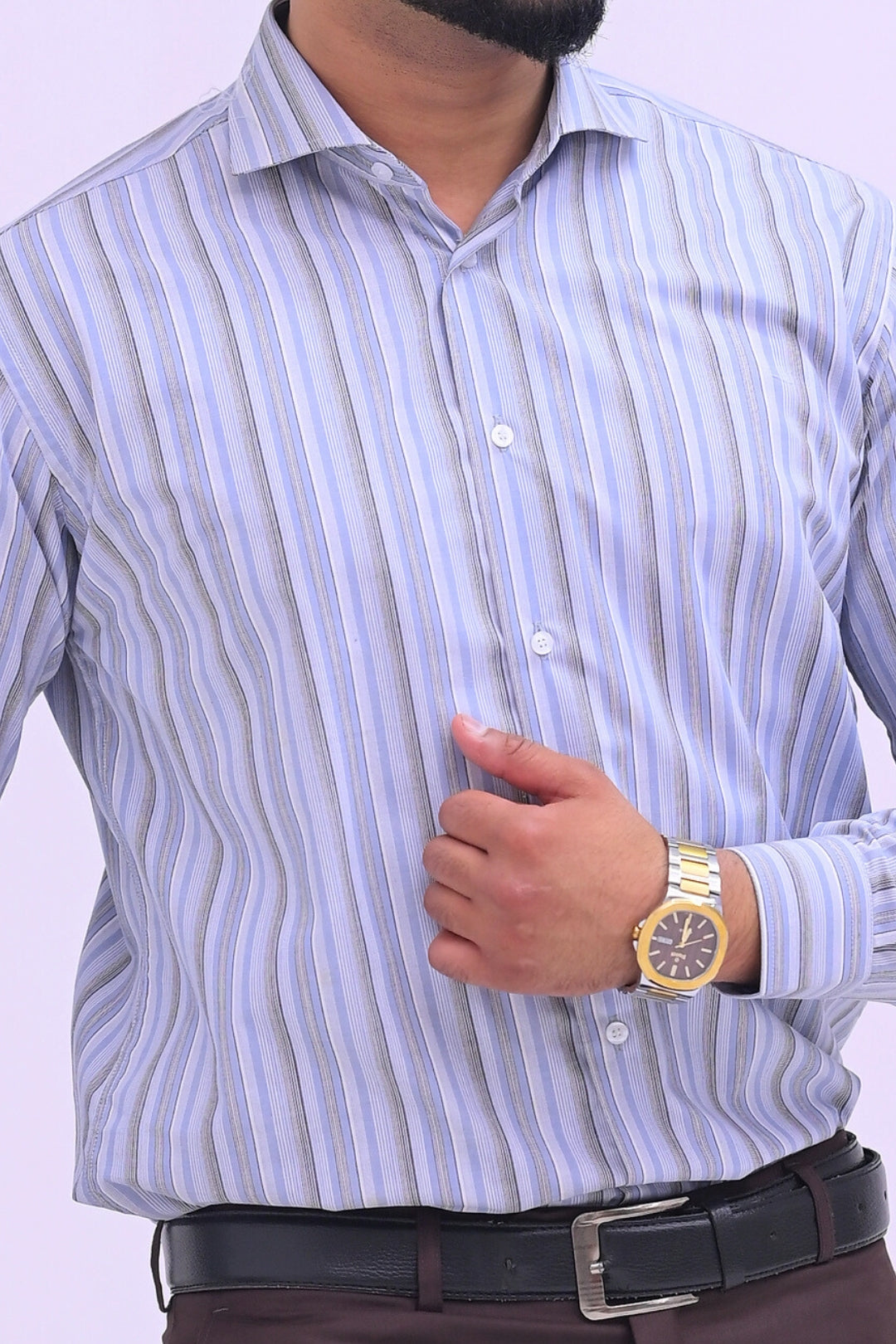 Blue Brown Slim Lining Dress Shirt