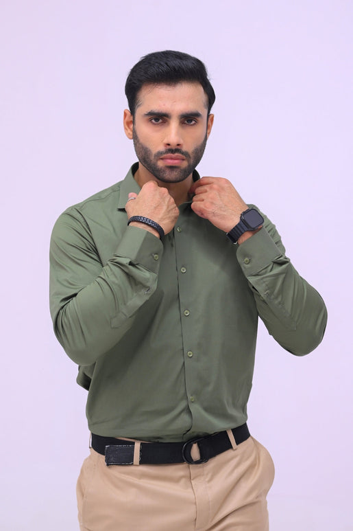 Green Plain Dress Shirt