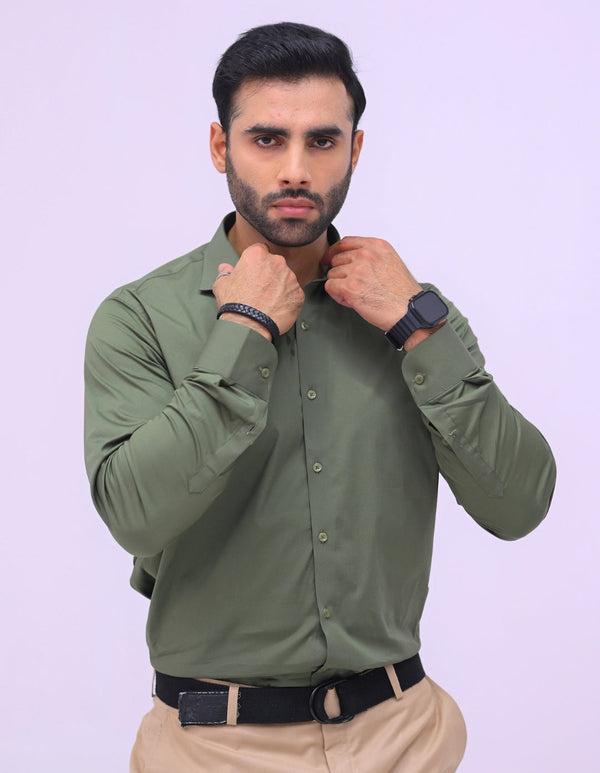 Green Plain Dress Shirt