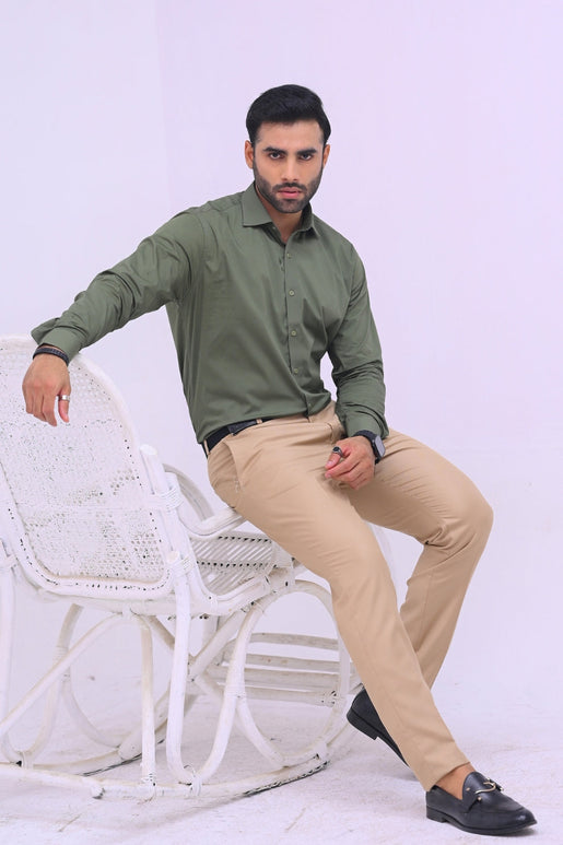 Green Plain Dress Shirt