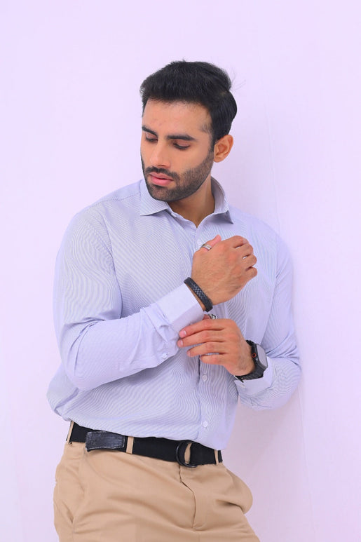 Blue Slim Striped Dress Shirt