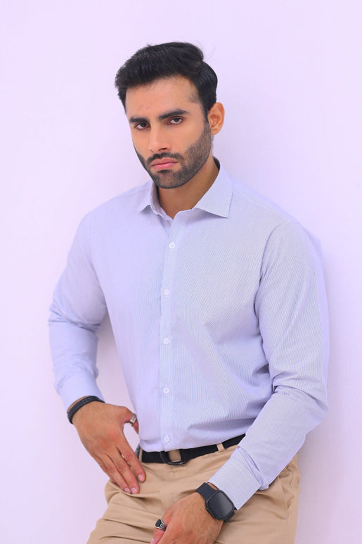 Blue Slim Striped Dress Shirt