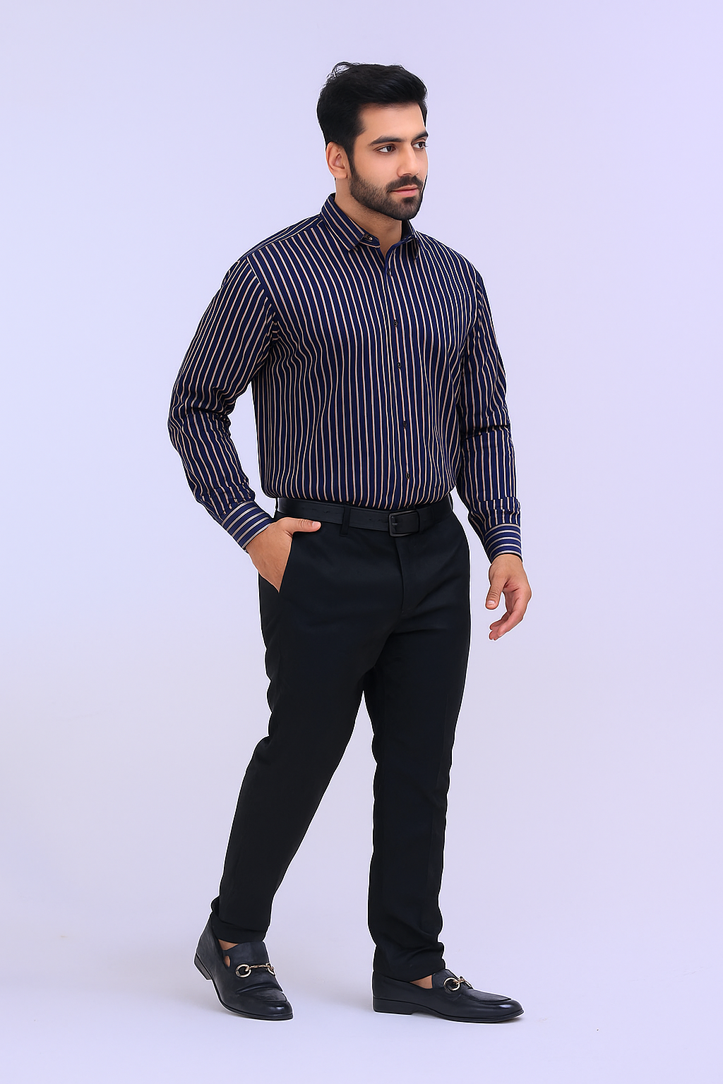 Dark Blue Striped Dress Shirt